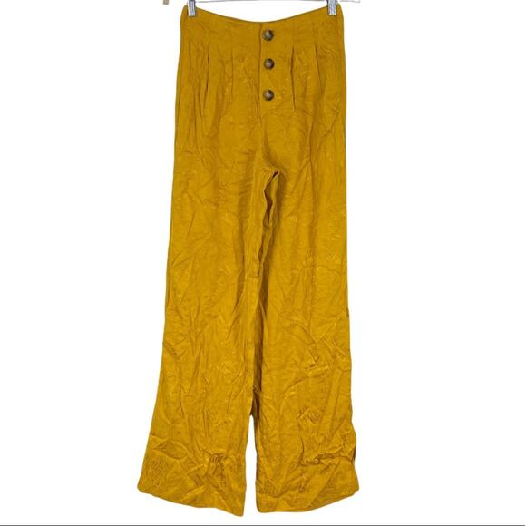 House of Harlow 1960 Revolve Gold Jacquard Floral Wide Leg Pants Button Fly XS - Picture 1 of 11